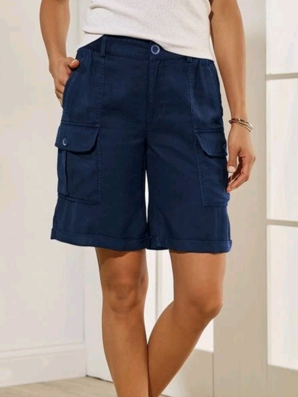 Soft Surroundings Casual Cargo Shorts Womens 2X Plus High Rise 41x7 Cuff Zip Up